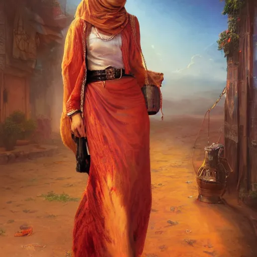 Image similar to portrait of an yemeni woman ( 3 5 ) from yemen in 2 0 2 1, an oil painting by ross tran and thomas kincade