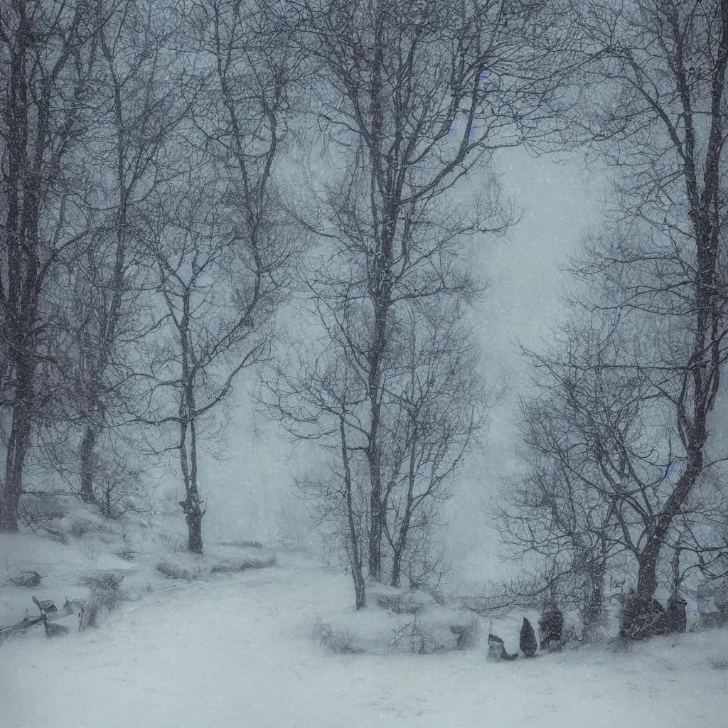 Prompt: a winter scene by alexander jansson