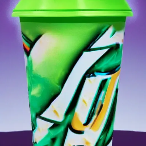 Image similar to a 7 eleven slurpee shaped like tge rapper vanilla ice