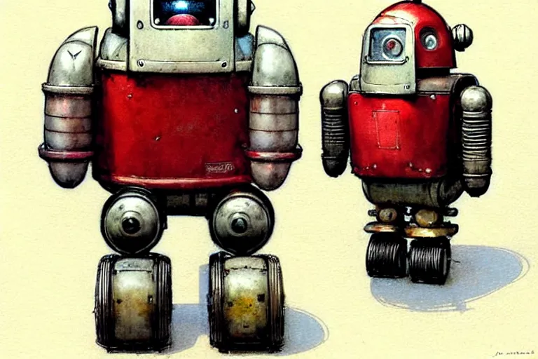 Image similar to adventurer ( ( ( ( ( 1 9 5 0 s retro future robot android fat knome tractor robot. muted colors. ) ) ) ) ) by jean baptiste monge!!!!!!!!!!!!!!!!!!!!!!!!! chrome red