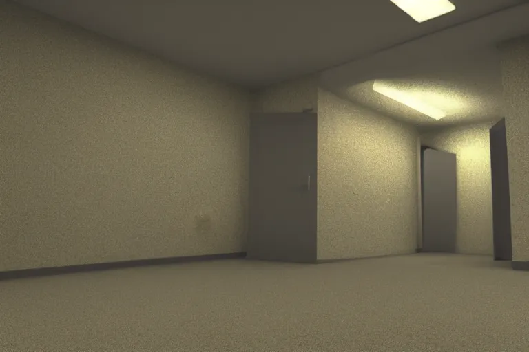 Prompt: 3 d render of jerma 9 8 5, jerma in the backrooms, jerma in endless halls of completely empty office space with worn light mono - yellow 7 0 s wallpaper, old moist carpet, and inconsistently - placed fluorescent lighting | liminal space | non - euclidean space | high octane | blender | 3 d render