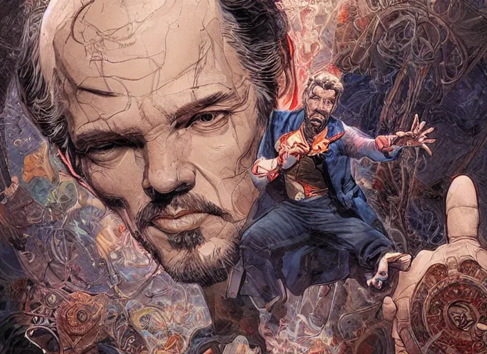 Prompt: a highly detailed dead portrait of stephen strange, james gurney, james jean