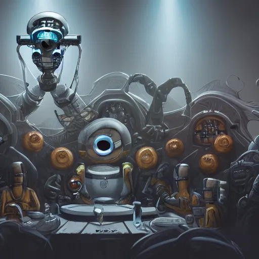 Image similar to last supper realistic robot , A Monster Emerges - 'The Beholder' Concept by Marcus Whinney trending on artstation