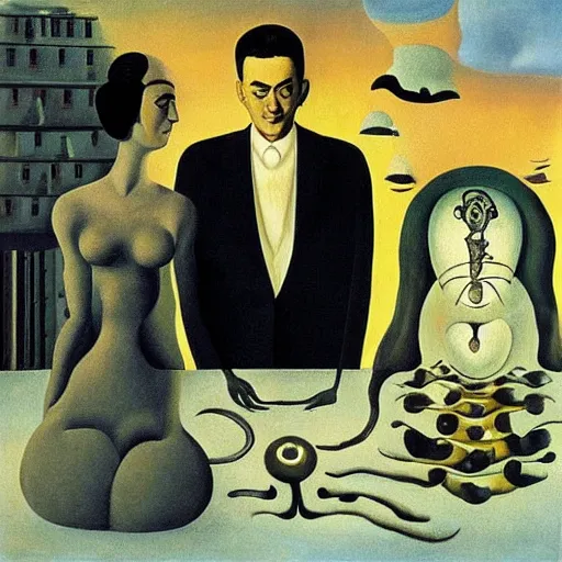 Prompt: a memory machine. salvador dali. frida kahlo. rene magritte.