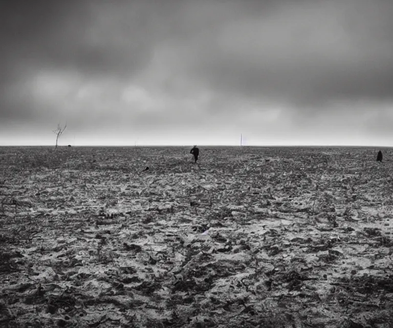 Image similar to waiting for the end of the world, bleak, dreary, grey skies, apocalyptic