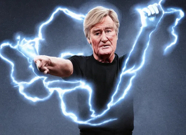 Image similar to action shot of ken barlow from coronation Street performing a hadouken, realistic, detailed, cinematic, concept art, digital art,