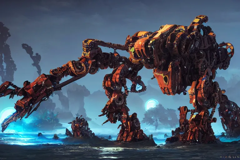 Prompt: clamberjaw machine mecha animal beast robot of horizon forbidden west horizon zero dawn bioluminiscence global illumination ray tracing hdr fanart arstation by sung choi and eric pfeiffer and gabriel garza and casper konefal