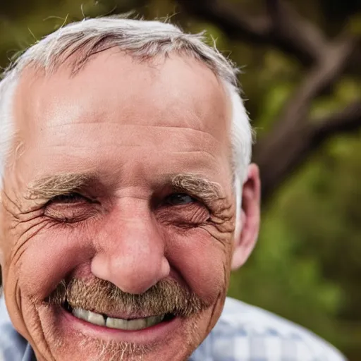 Image similar to the disembodied head of a smiling old man