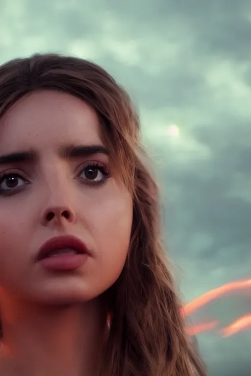 Image similar to A still of Ana de Armas as the Queen of the Multiverse, unreal engine, visually stunning, quantum volcanic eruption, cinematic, close up, shot with sony alpha 1 camera