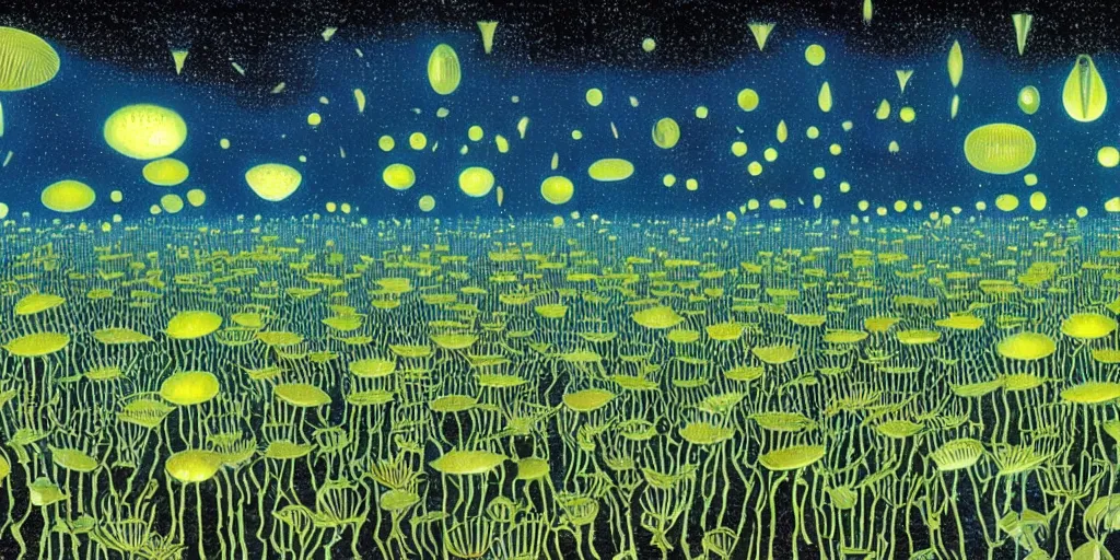 Image similar to Artwork by Tim White of the cinematic view of a forest of giant diatoms.