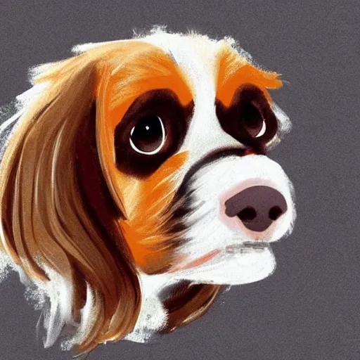 Prompt: a king charles spaniel is running an ice cream shop, digital painting, artstation