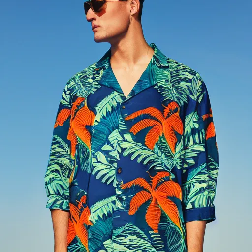 Image similar to hawaiian shirt design, fashion photography