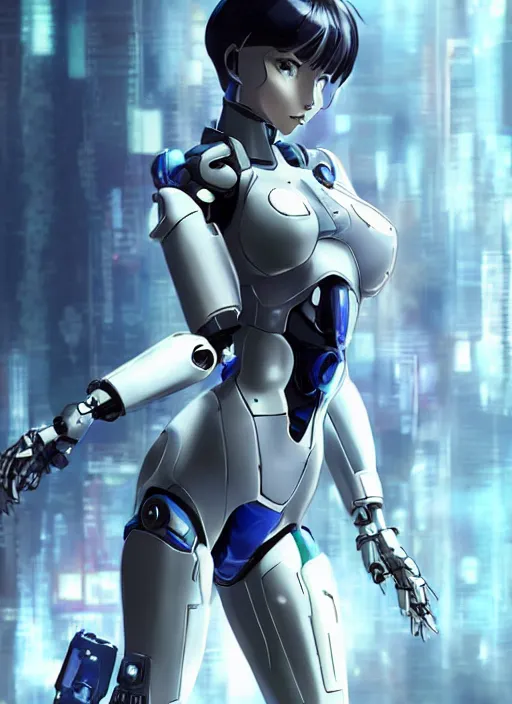 Prompt: Girl in mecha cyber Armor, portrait of the action figure of a girl, with bare legs，in the style of Ghost in the Shell，anime figure