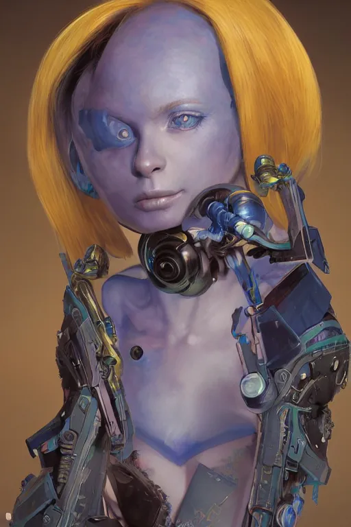 Image similar to portrait of beautiful young blue goblin, cyberpunk, Warhammer, highly detailed, artstation, illustration, art by Gustav Klimt and Range Murata and Ilya Kuvshinov and Sakimichan