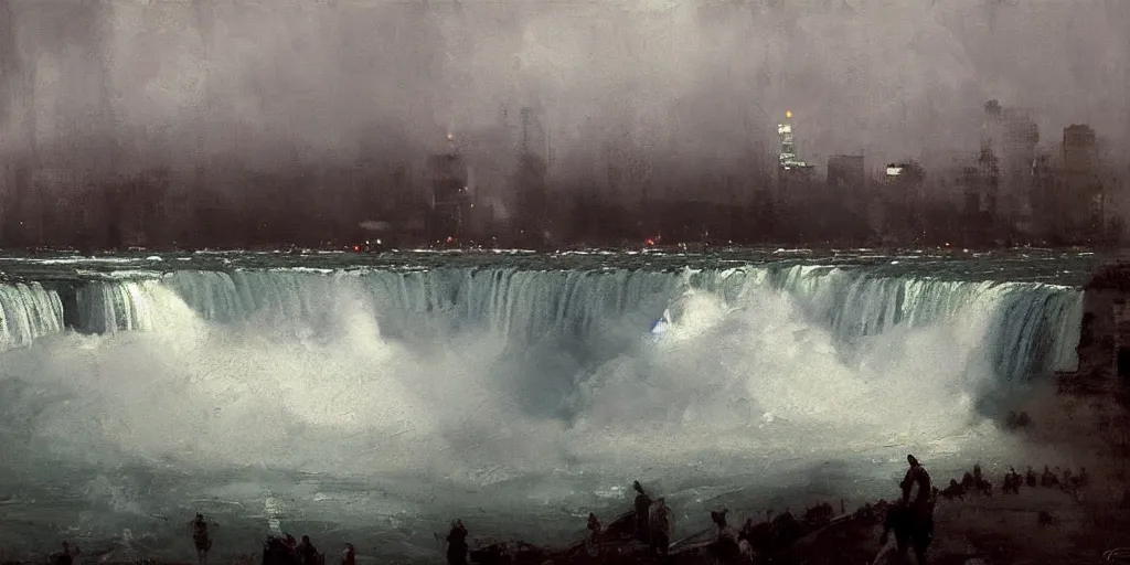 Prompt: niagara falls by jeremy mann, palette knife