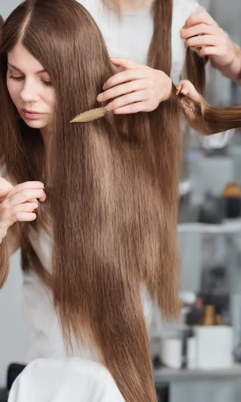 Image similar to woman with long hair getting haircut