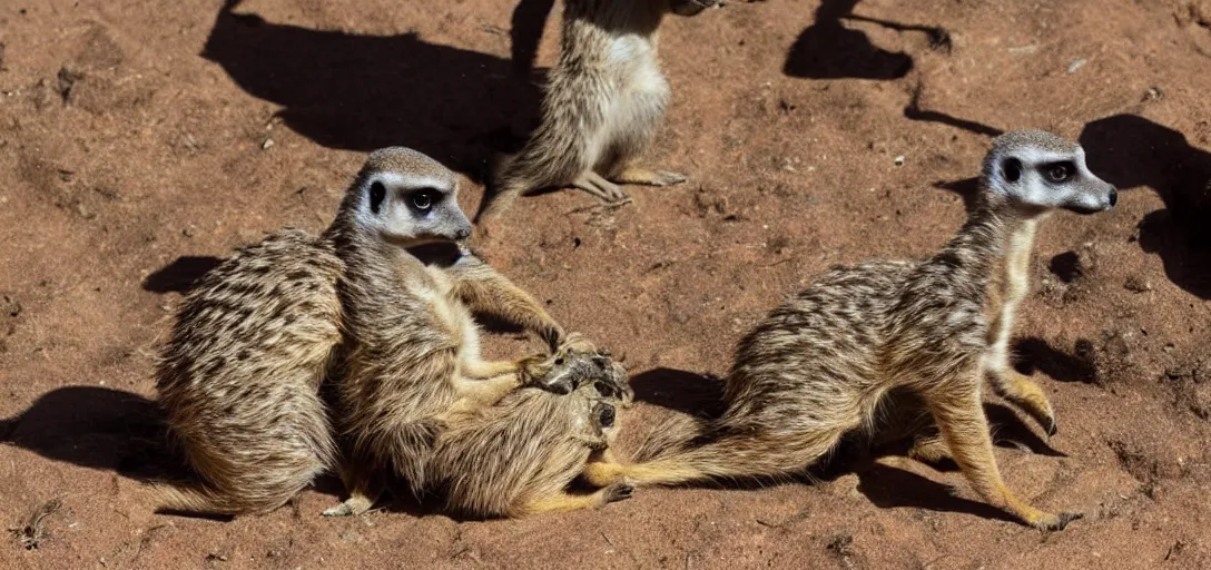 Prompt: meerkat, eating human, in cape town, artstation