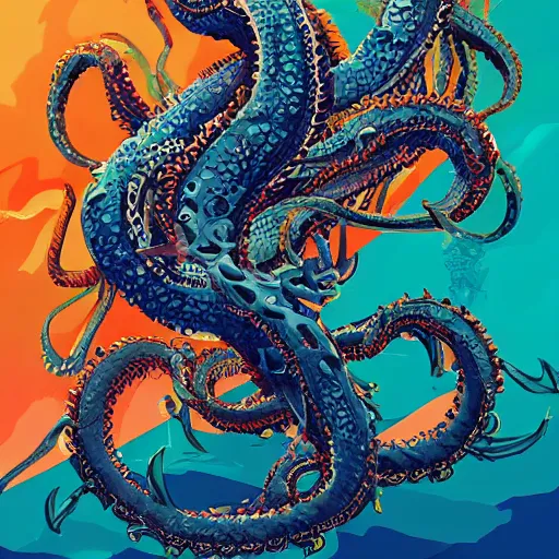 Prompt: kraken arm rising out of the ocean, d & d style, trending on artstation, colorful, intricate, art by kev chan