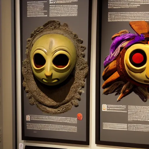 Prompt: photograph of the majora ‘ s mask exhibition in the british national museum