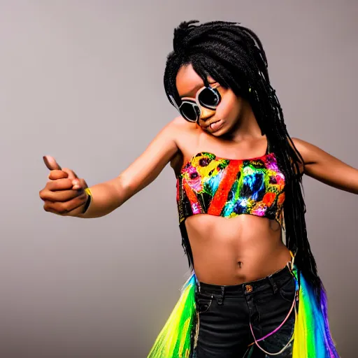 beautiful black emo girl, dancing at a rave