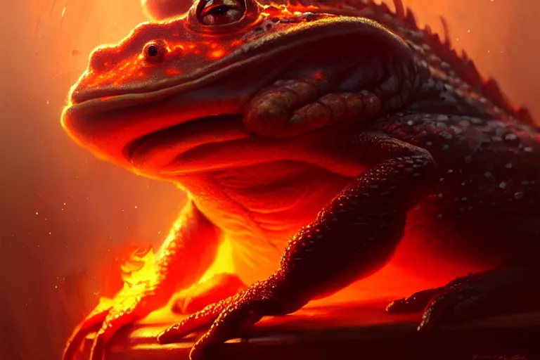 Image similar to fire toad, photorealistic, highly detailed, trending on artstation, by bayard wu, anna podedworna, gaston bussiere, greg rutkowski