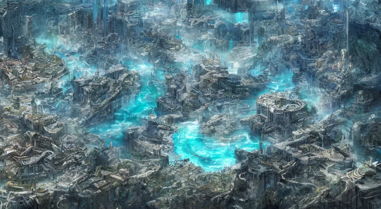 Prompt: the (((hidden))) city of atlantis, large scale, breathtaking, mixed media, digital art, trending on artstation, 8k, epic composition, highly detailed, AAA graphics