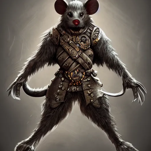 Image similar to a full body shot of an anthro furry rat wearing a fantasy armor, fantasy, artstation, furry art, furaffinity, deviantart, symmetrical, highly detailed, award winning, trending