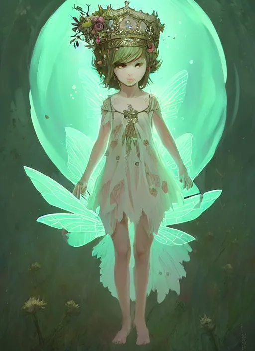 Image similar to cute fairy girl with crown of flowers in transparent clothing covered with celtic rune tattoos, fantasy, by atey ghailan, by greg rutkowski, by greg tocchini, by james gilleard, by joe gb fenton, by in kaethe butcher, dynamic lighting, gradient light green, brown, blonde cream and white color in scheme, grunge aesthetic