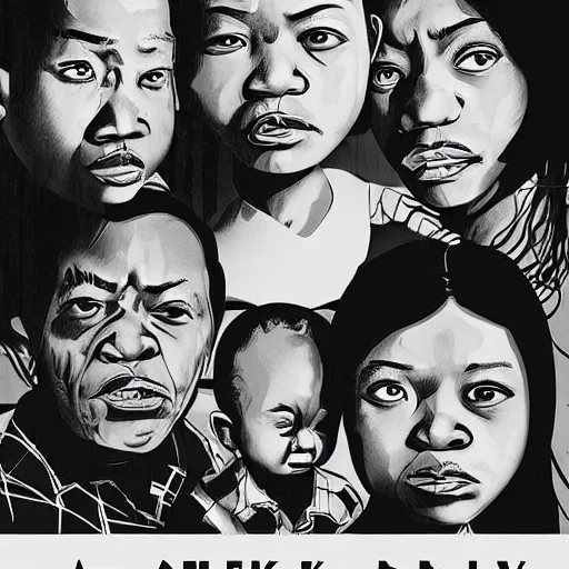 Image similar to a poster design of a miserable black family by adhira putra,