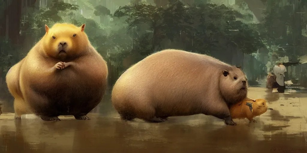Prompt: A fat Chinese hybrid with a capybara, artwork by Craig Mullins,Movie poster, detailed, trending on artstation