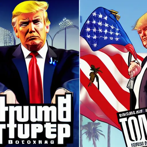 Image similar to donald trump, gta v, cover art by stephen bliss, boxart, loading screen, artstation, digital art