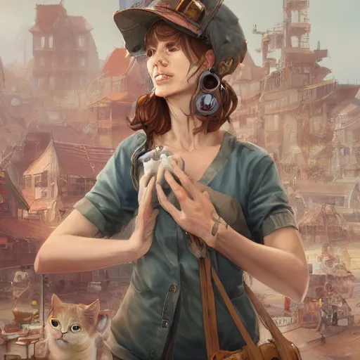 Image similar to character concept art of a haggard crazy cat lady, key visual, realistic shaded perfect face, fine details, dystopian environment and background, by stanley artgerm lau, wlop, rossdraws, james jean, andrei riabovitchev, marc simonetti, and sakimichan, trending on artstation in disco elysium