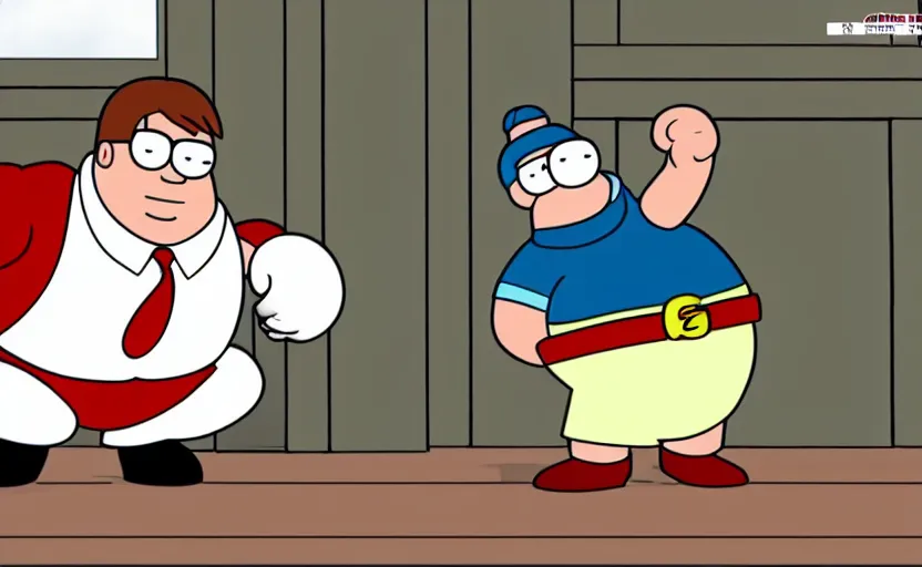 Image similar to peter griffin getting kicked in the face, animation, sharp, smooth