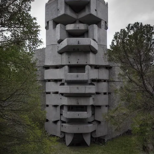 Prompt: scifi castle with a hybrid of brutalist and organic architecture, photography