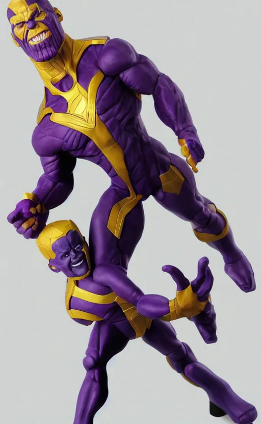 Prompt: photo of thanos ( marvel ) as a ventriloquist dummy. hq