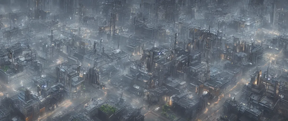 Image similar to dystopian city surrounded by large gates