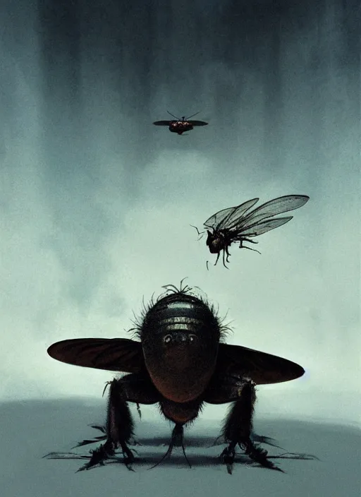 Prompt: giant humanoid fly with proboscis and wings, against dark background, fluid, smooth, organic, crazy, high contrast, sharpness, dramatic, by greg rutkowski and siudmak and richard corben and moebius