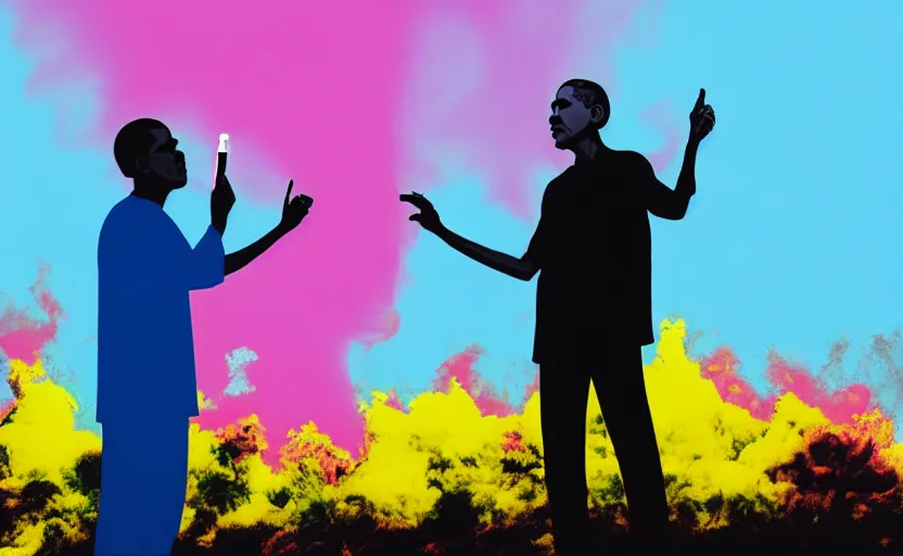 Prompt: Obama and Jesus vaping by Beeple and Andy Warhol; 4K; 8K