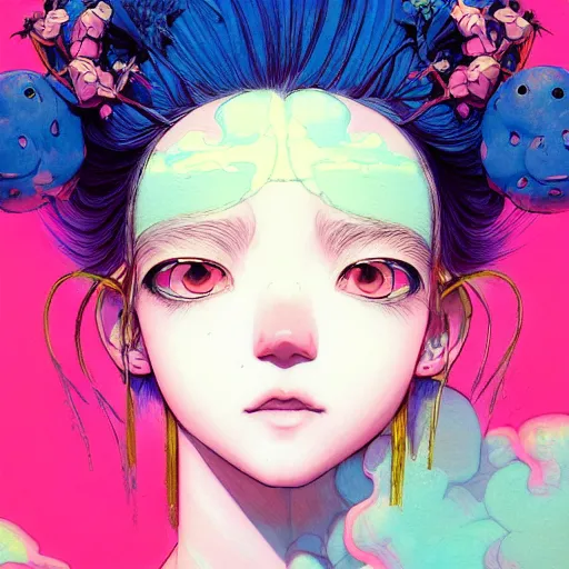 Image similar to prompt : pink and blue portrait soft light painted by james jean and katsuhiro otomo and erik jones, inspired by evangeleon anime, smooth face feature, intricate oil painting, high detail illustration, sharp high detail, manga and anime 1 9 9 0