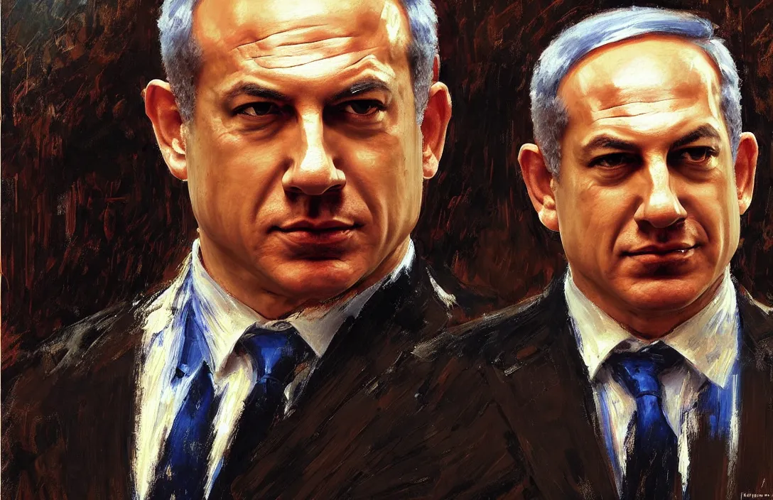 Image similar to portrait of benjamin netanyahu!!!!!!!!!!!!!!!!!!!!!!!!!!!, detailed face, detailed painting,, epic lighting, by ilya repin, phil hale and kent williams