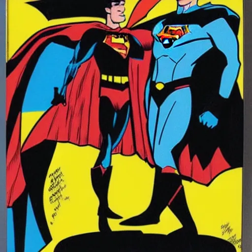 Prompt: batman with superman, by ty templeton, comic book art