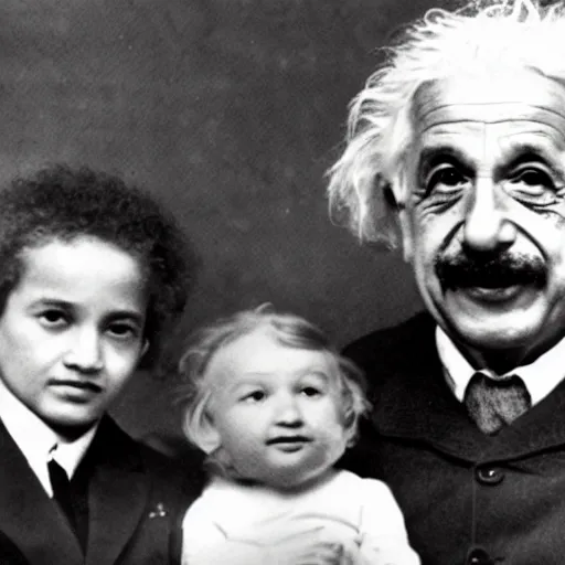 Image similar to albert einstein in a family photo with lil pumo 4k