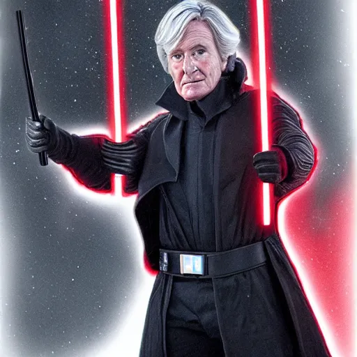 Prompt: ken barlow as kylo ren, holding a lightsabre, ultra realistic, hyper detailed, anatomically correct,