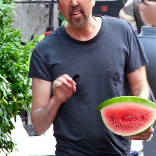 Prompt: nicholas cage eat watermelon