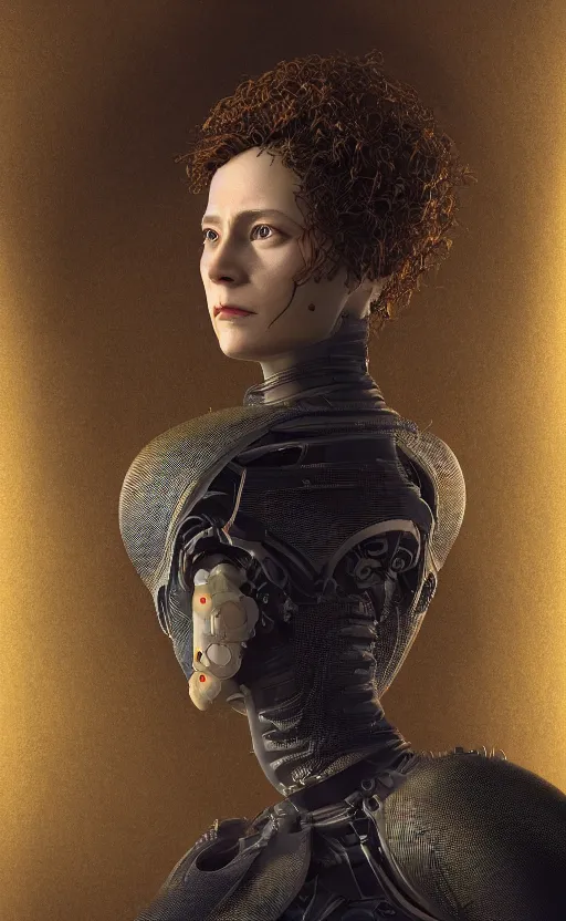 Prompt: portrait of a woman wearing a science fiction suit, technology, sci fi, beautiful detailed intricate insanely detailed octane render, 8K artistic photography, photorealistic, chiaroscuro, by Raphael, Caravaggio, directed by Denis Villeneuve