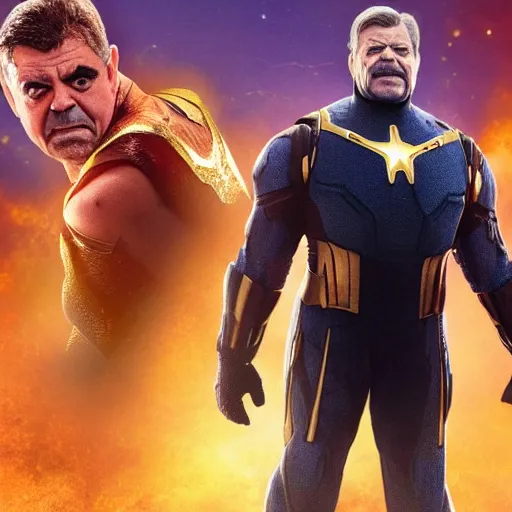 Prompt: Rowan Atkinson as Thanos in Avengers Infinity War