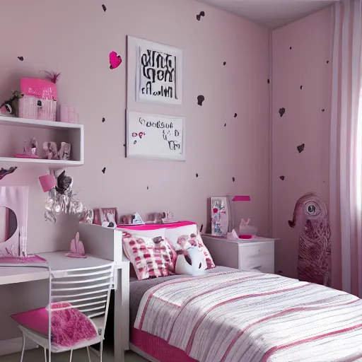 Prompt: a young girls bedroom, simple high class room, cute, 4 k image