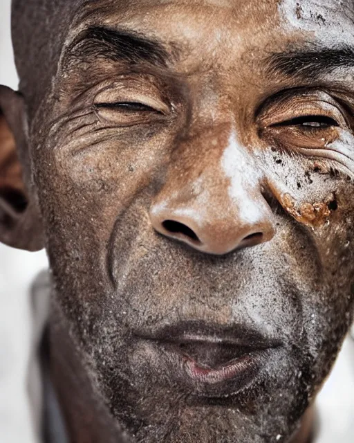 Prompt: facial portrait of kobe bryant, wrinkled, old and wrinkled, photography by steve mccurry, trending on artstation