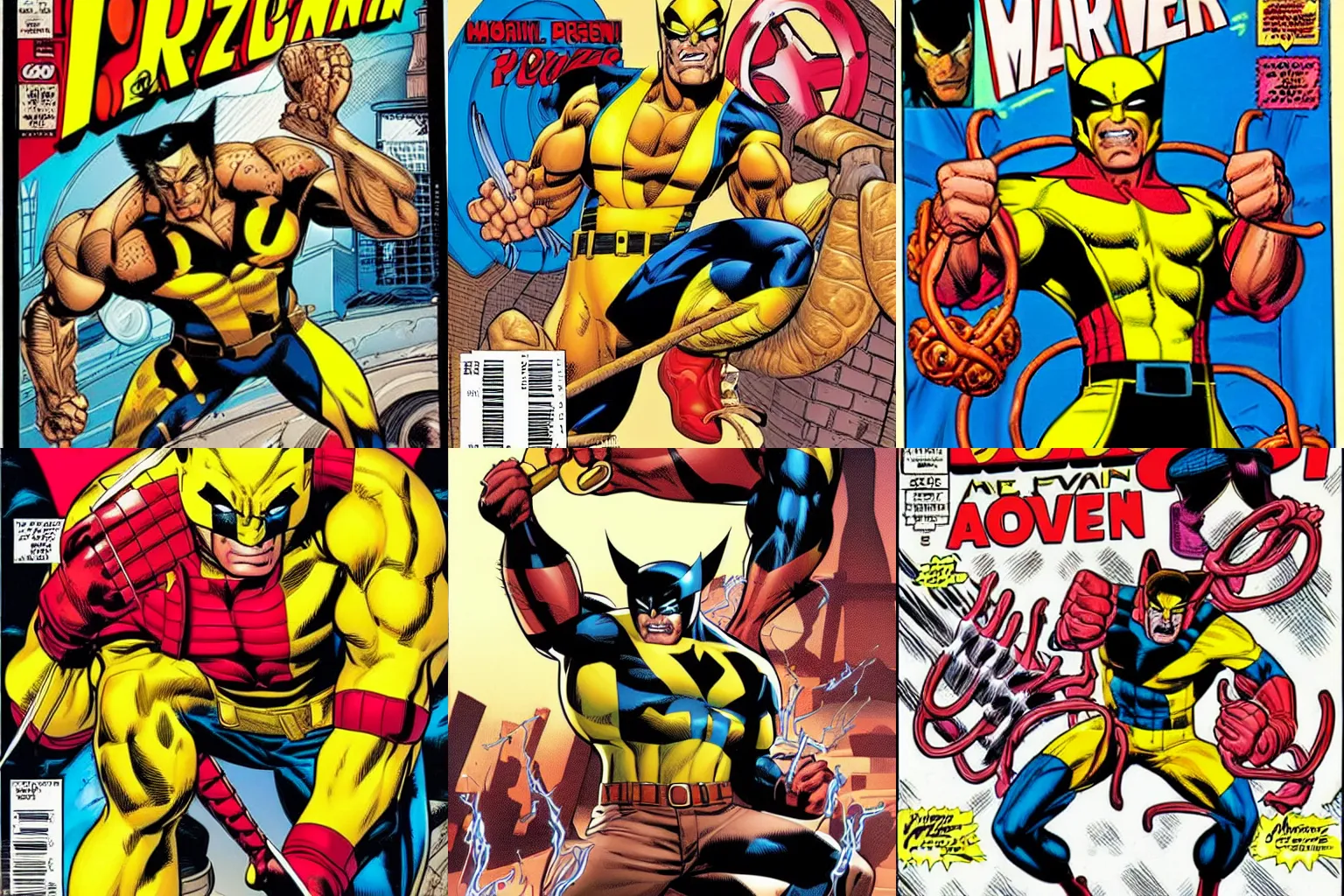 Prompt: a 90's marvel comic book cover with wolverine holding a delicious looking pretzel