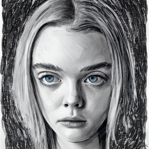 Image similar to professional painting of Elle Fanning in the style of Harvey Kurtzman, head and shoulders portrait, symmetrical facial features, smooth, sharp focus, illustration, intricate, stormy weather, extremely detailed masterpiece,